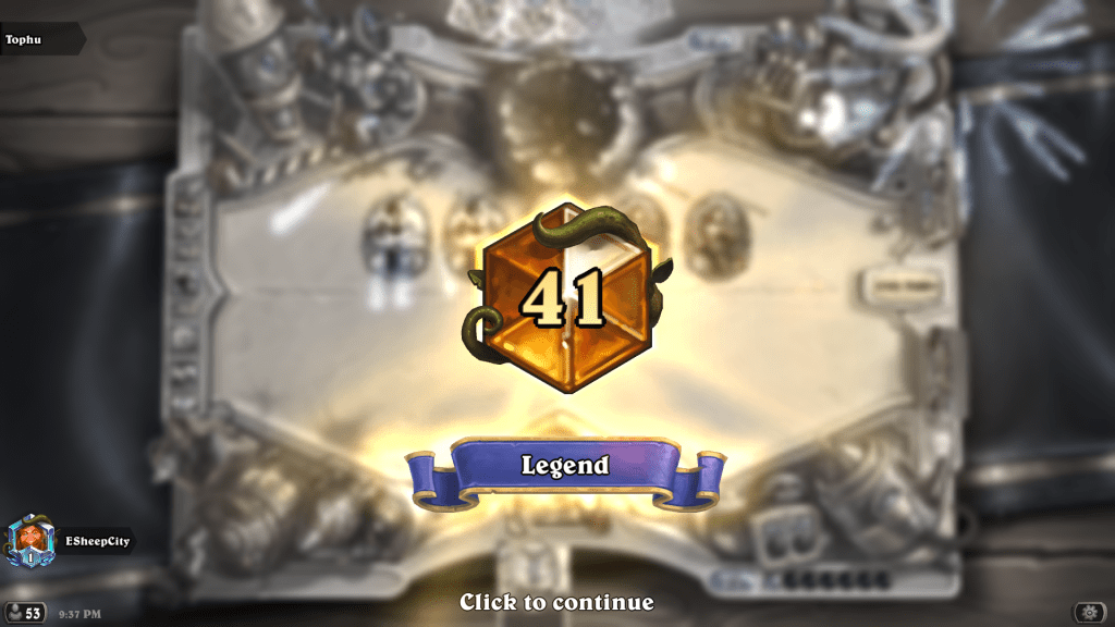 Legend Screenshot, showing when ElectricSheepCity reached rank 41 on day 1 in Wild.